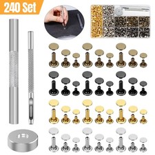 240 Sets Leather Rivets Double Cap Tubular Metal Studs Repair Tool For DIY Craft