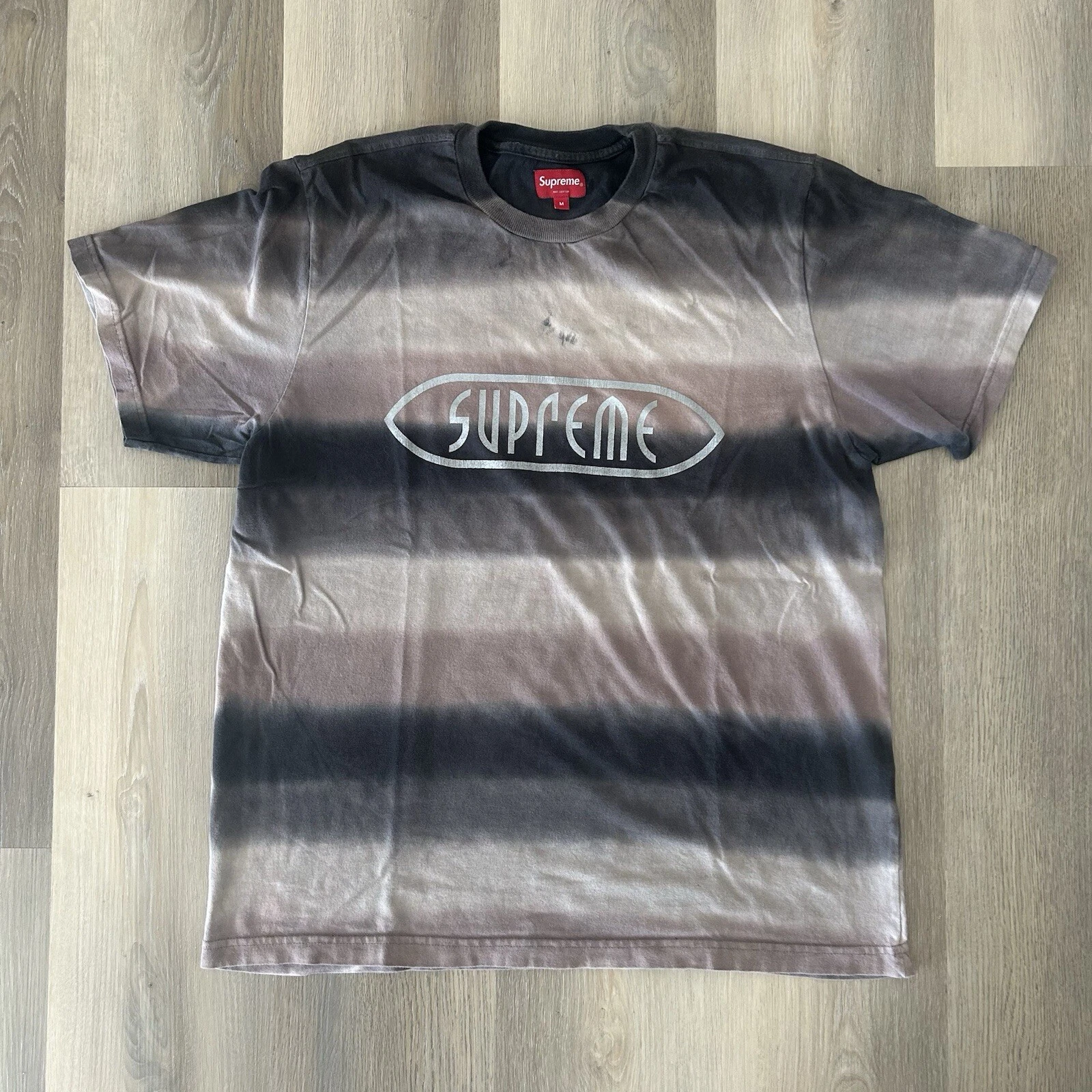 TEE SHIRT SUPRÊME RAYURE ARC EN CIEL RÉFLÉCHISSANTE 3 M LOGO BOÎTE ARGENT GRIS NOIR Medium