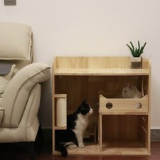 Rubberwood Cat House, Cat Condo, Side Cabinet 25.6'' 18.9'' 24.8''