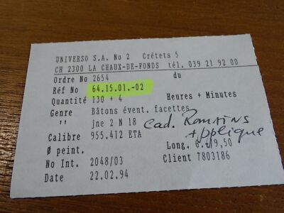 Aiguilles Horlogerie UNIVERSO – Pour Cal. ETA 955.412 – Heure / Minute – Neuf