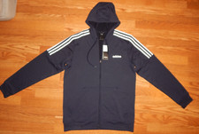 NEW adidas Men Essentials Fleece 3-Stripes Dk Navy Full-Zip Hoodie size L