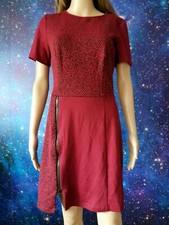 Size M W118 by WALTER BAKER burgundy smart work zippy textured warm dress 1147