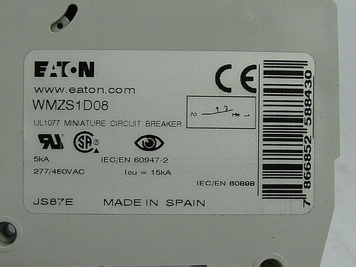 NEW EATON CIRCUIT BREAKER WMZS1D08 1 POLE 1P 8 AMP A 8A - Picture 4 of 7