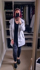 100%auth Dkny Donna Karan Pearl Grey Raincoat Coat Jacket Mac Xs 8 10 £225 Rrp!