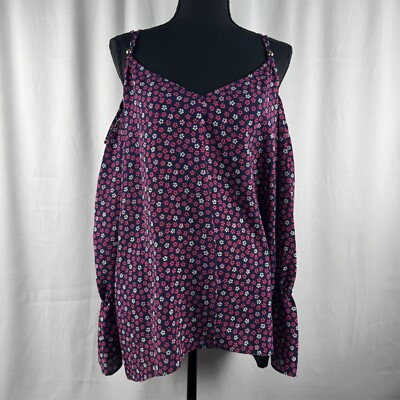 Michael Kors Women's Top S Cold Shoulder Gold Chain Straps Ruffled Ditsy Floral