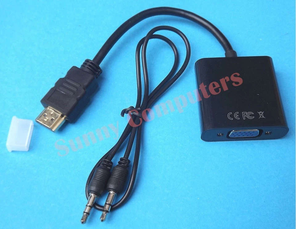 HDMI Male to VGA Female Converter Video Audio A/V Adapter 1080P HD + AUX Cable - Image 2 of 3