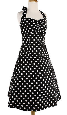Black and White Polka Dot Cotton Halter Dress Rockabilly Sundress Sz S/M  Hey Viv | eBay