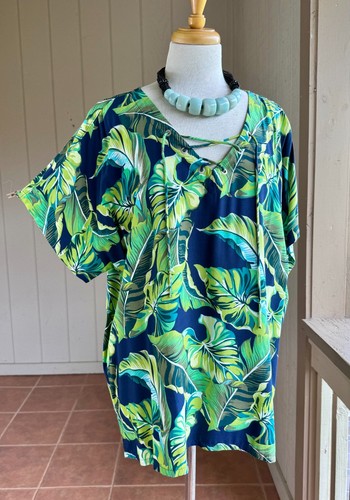 EUC XL Tommy Bahama Rayon Tropical Monstera Green Multicolor Kurzarm Tunika - Bild 2 von 11