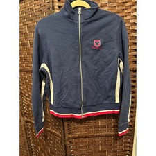 Disneyland Resort Kids Full Zip Jacket Blue White Stripe Logo Size L