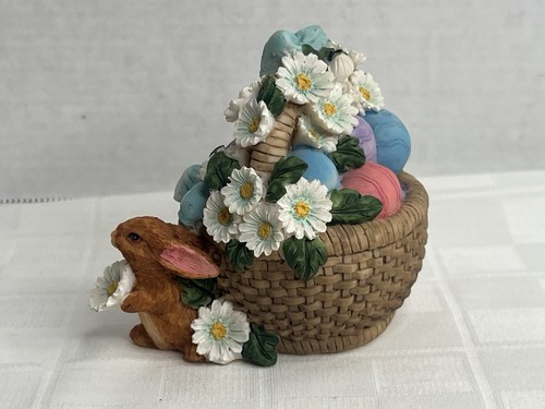 3.5" Easter Bunny Rabbits Eggs Flowers Basket Figurine Holiday Trinket (C1) - Picture 2 of 7