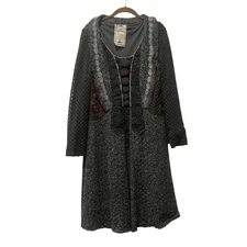 Vintage Concept Textured Knit Dress Women's Medium Gray Boho Whimsical Embroider