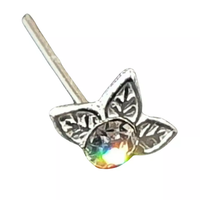 Blume Nasenstecker 3 Blatt Kristall 22G (0,6Mm) 925 Sterling Silber L Biegbar...