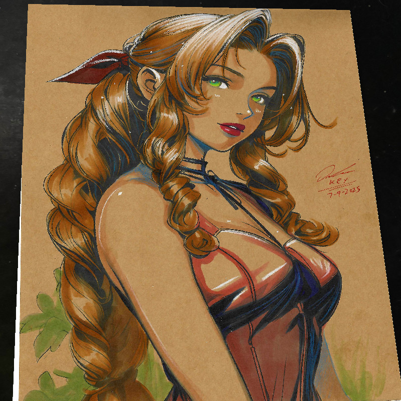 Aerith Gainsborough Final Fantasy Art Print Signed 8.5x11 | Art by Keyeske