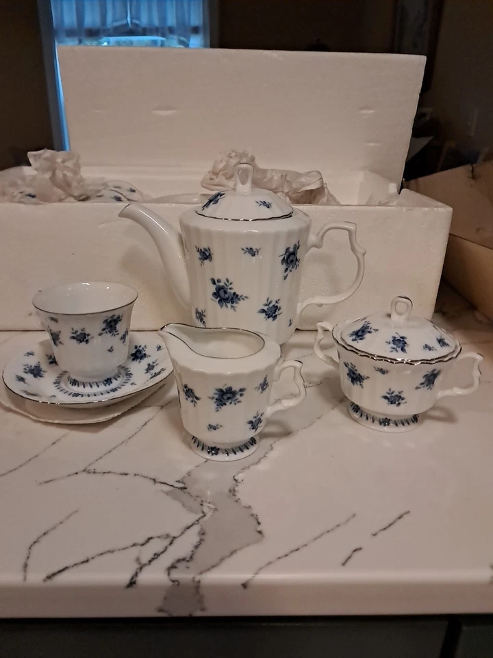 Juego de café Tatung azul 17 piezas de colección, nunca desembalado años 40 Foto 3 de 4