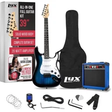 Electric Guitar Kit Bundle with 20W Amp Accessories Pick Tuner Beginner Blue