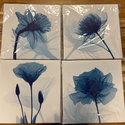 Pyradecor Large Blue Flickering Flower Modern Abstract Paintings Canvas ...