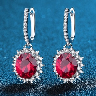 Certified 12ct Lab Grown Ruby Diamond Floral Dangle Earrings, 18K Gold Vermeil
