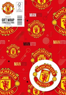 DANILO PROMOTIONS LTD Manchester United Wrapping Paper 2 Sheet 2 Tags, Man Gift Wrap