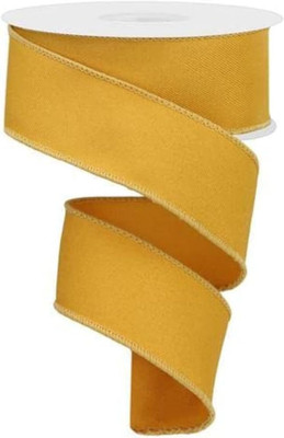 Solid Diagonal Weave Wired Edge Ribbon, 10 Yards (1.5 Inch, Dark Yellow)