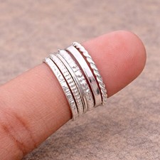 Sterling Silver 925 Multi Band Stacked Ring Textured Rope Design Unisex