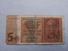 1942 German 5 Reichsmark Funf Reichsbanknote