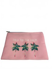 Pink Talk to the Palm Palm Tree Zip Pouch Cosmetic Makeup Bag 7 3/4 Tropical