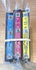 Set of 3 GENUINE EPSON 26 Cyan Magenta Yellow ink cartridges ORIGINAL dated 2027