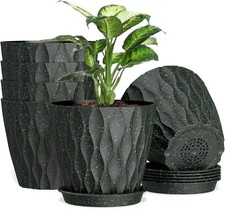 12.5cm Plant Pots, 6 Pack Plastic Flower Pots with Drainage Holes and Saucers