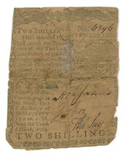 1769 March 10th - Pennsylvania Colonial Currency 2 Shillings (2s) PA-140 (65866)