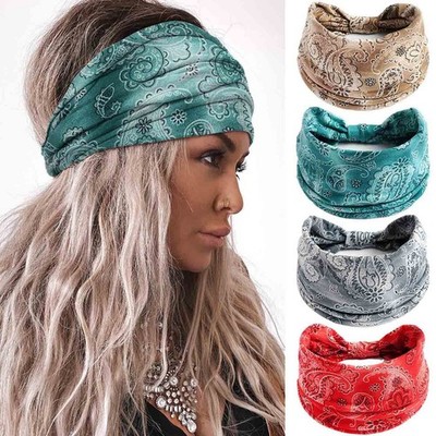 Boho Headbands Wide Head Bands Knotted Turban Headband Nonslip Elastic Hairba...
