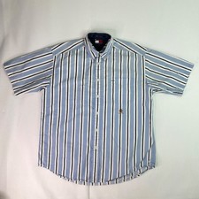 Tommy Hilfiger Mens M Blue White Striped Button Down Shirt Short Sleeve
