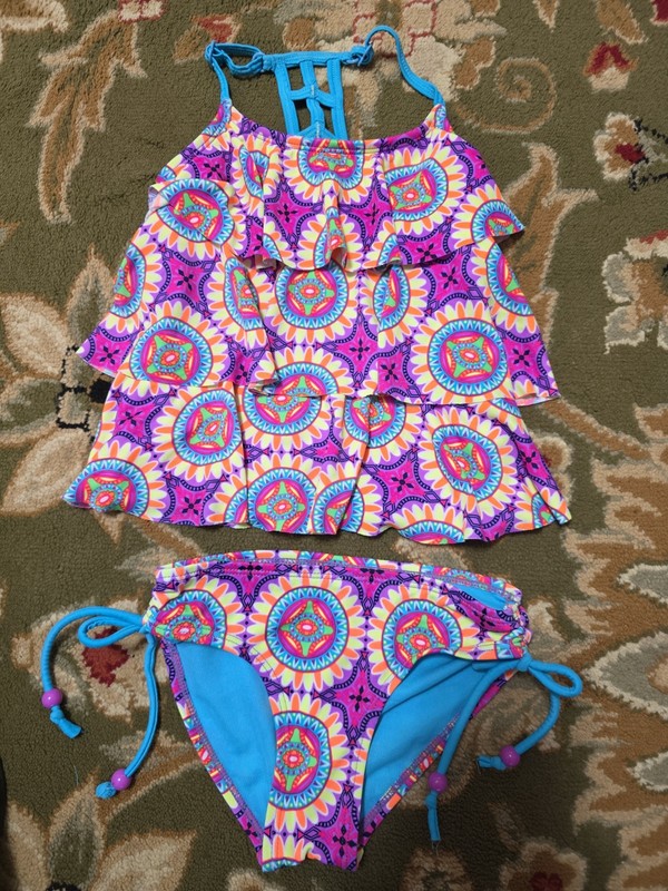 Girls Sz 6 Bright And Colorful 2pc Swimsuit,  Tank & Bikini