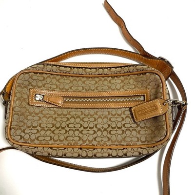 COACH 6341 Mini Signature Camera Zip Canvas Leather Crossbody Bag Brown 1967