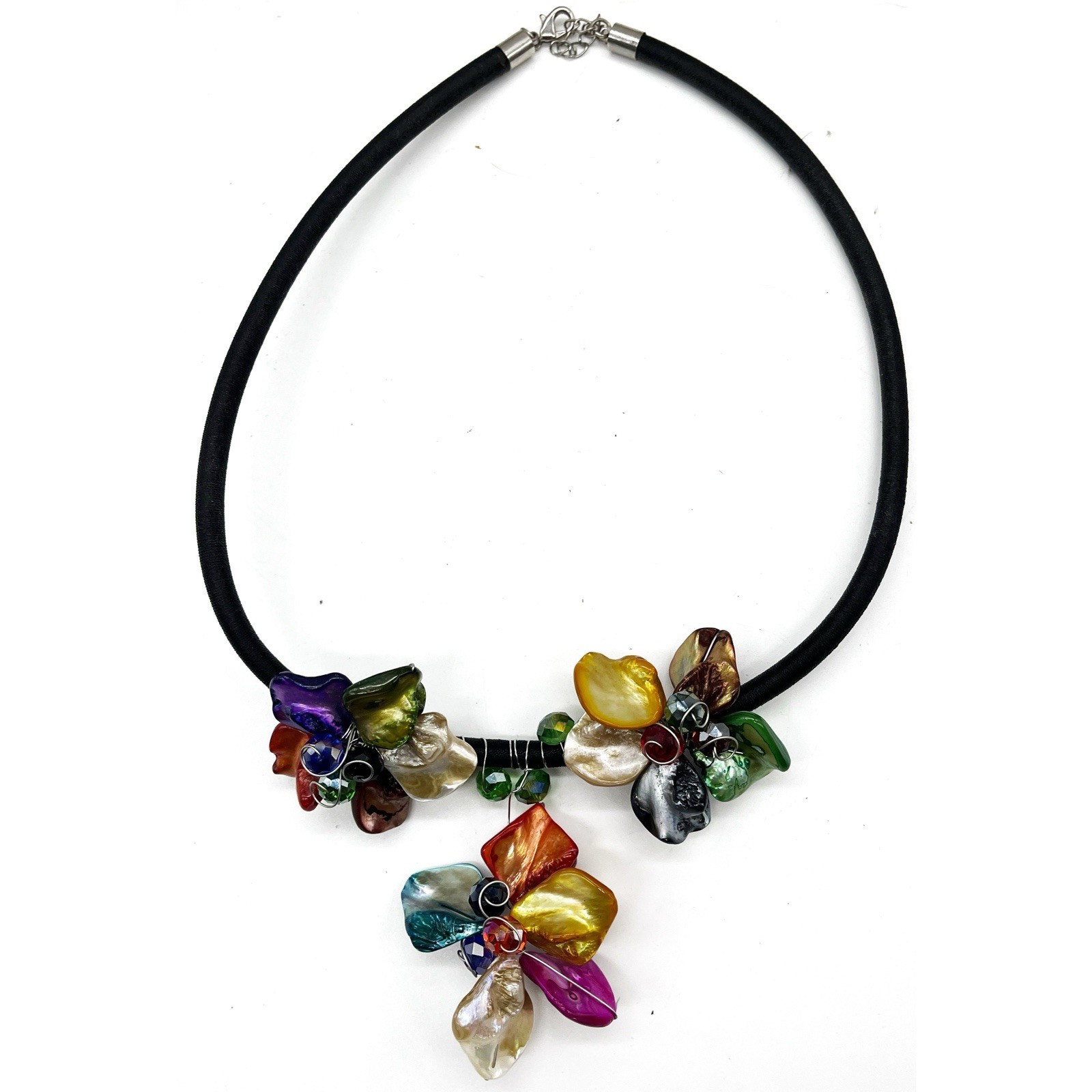 Necklace Adjustable Colored Shells Wire Work Flow… - image 1