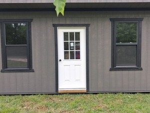 Gray & White Wood Garden Shed, A-Frame Roof, Single Door, 2 Windows, Paintable