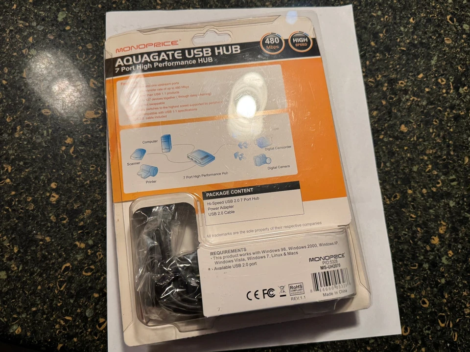 Sealed Monoprice Aquagate 7-Port High Performance USB 2.0 Hub Hi-Speed MS-UH2070 - Image 3 of 3