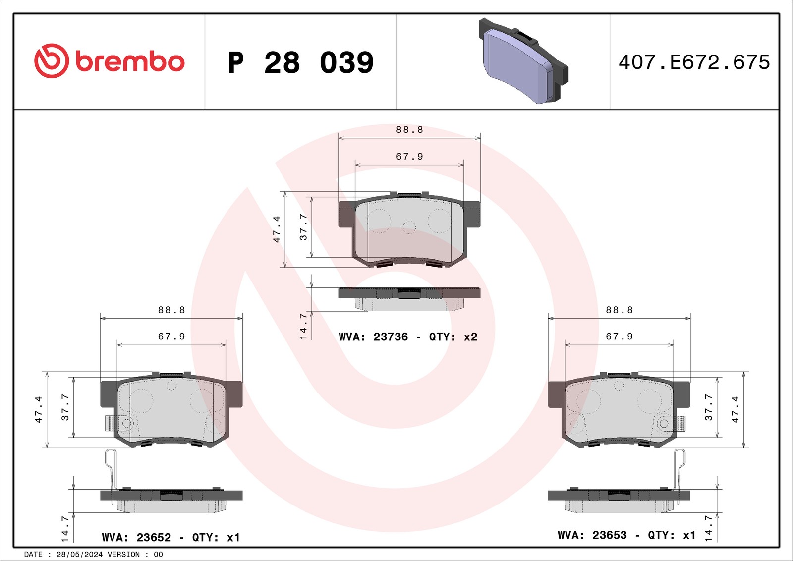 Bremsbelagsatz Scheibenbremse 15 mm BREMBO für u.a. HONDA FR-V - Bild 4