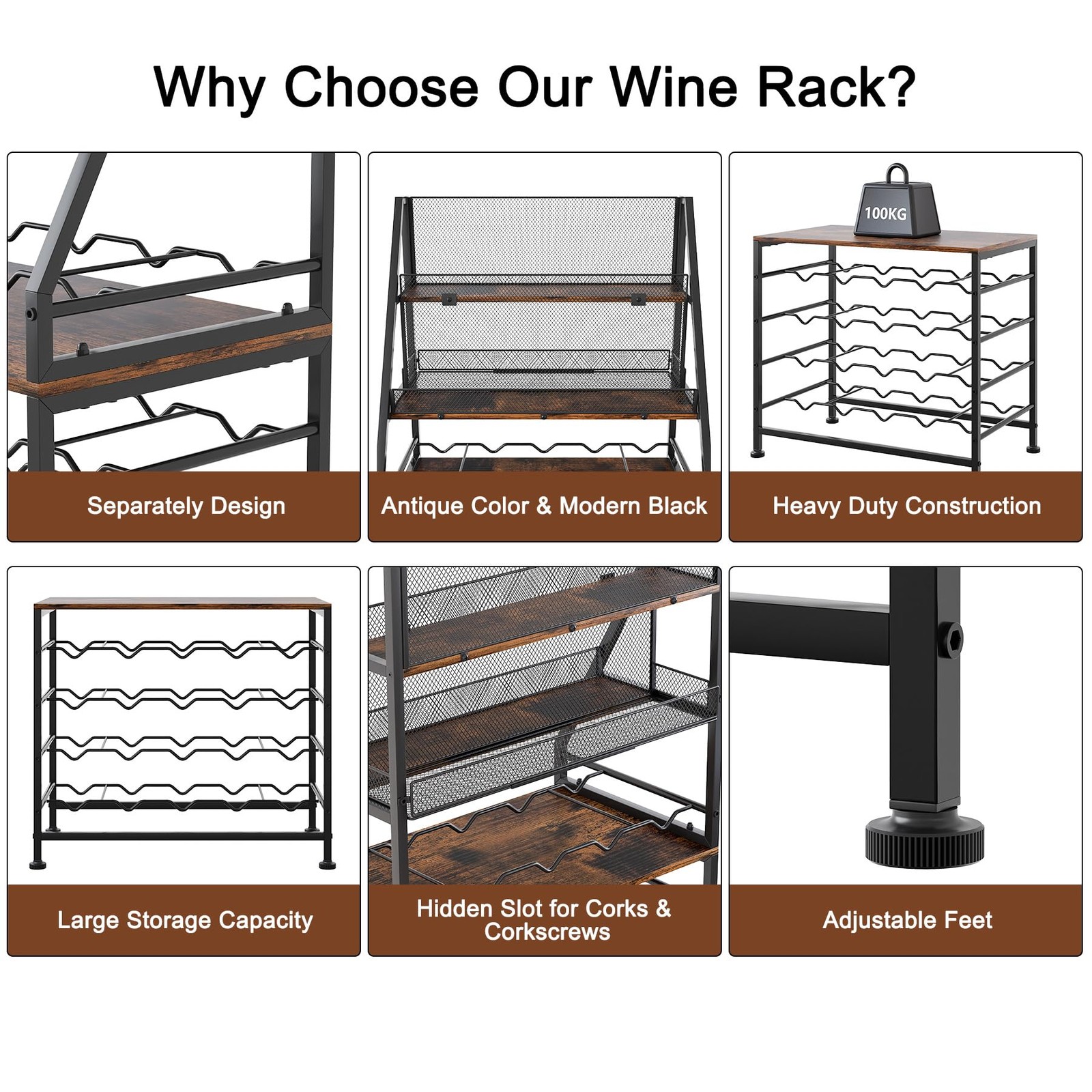 Wine Rack Freestanding Floor Modular Split 40 Bottles Vertical Countertop Win...