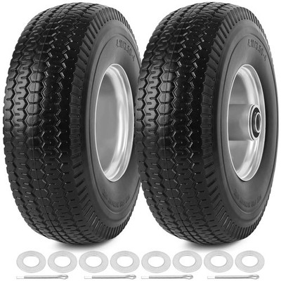 4.10/3.50-4'' Flat Free Tires, 10 Inch Solid Tires and Wheels Replacement with...