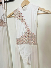 Set of 2 White Lyrical Dresses   Rhinestone Mesh Bodice  Flowing Skirt Costumes