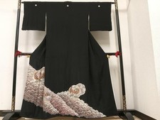 Heiwaya Kimono Luxury black tomesode piece embroidery snow ring flowers birds
