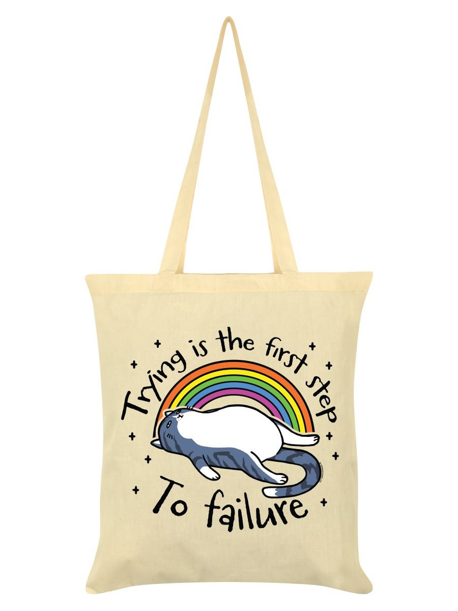 Trying Is The First Step To Failure Cat Cream Tote Bag