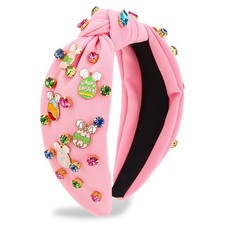 1 PCS Easter Headband Bunny Ears Eggs Jeweled Rhinestone Top Knot Wide Gift