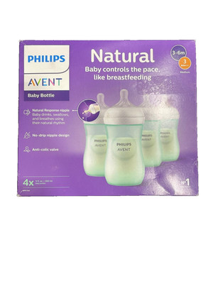 Philips Avent Natrual Green Plastic Baby Bottles 3-6 Months 4 Pack