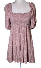 Women  s Romantic Prairie Floral Dress Smocked Bodice Puff Sleeves Cottagecore Sm