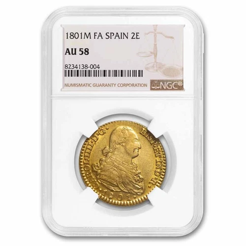 1801-M Spain Gold 2 Escudos Charles IV AU-58 NGC