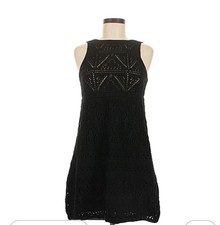 ZARA Black Crochet Knit Mini Dress Sleeveless Eyelet Boho A-line Dress Sz M