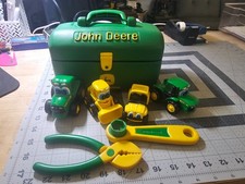 John Deer Toy tool Box with Tools and Metal John Deer trucks