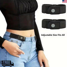2 Pack No Buckle Elastic Belt Invisible Loop Belt for Jeans Pants