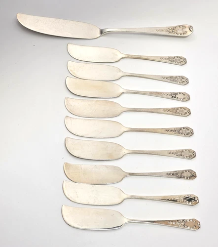 (9) Gorham MADAM JUMEL Sterling Silver Butter Spreaders & (1) Master Butter 176g